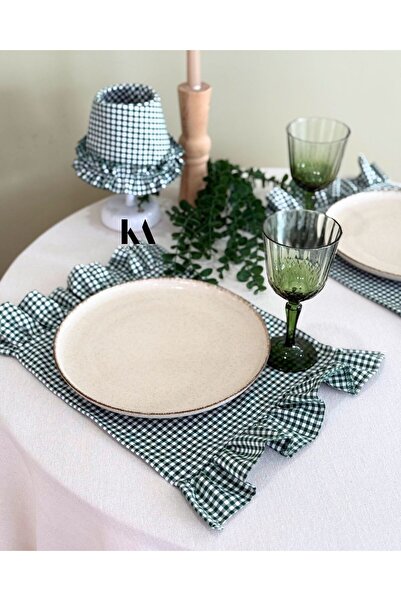 KaiAtelier Mossy Linen Two-End Ruffle Detailed American Service/Supla Mat wit...