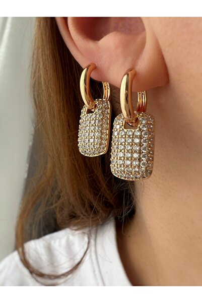 ToffyStore Vip Sallantili Rectangular Zircon Earrings