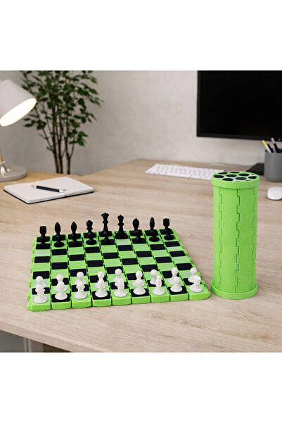 Sani Chess Set, Tube, 196 X 192 mm, Green, Black, White