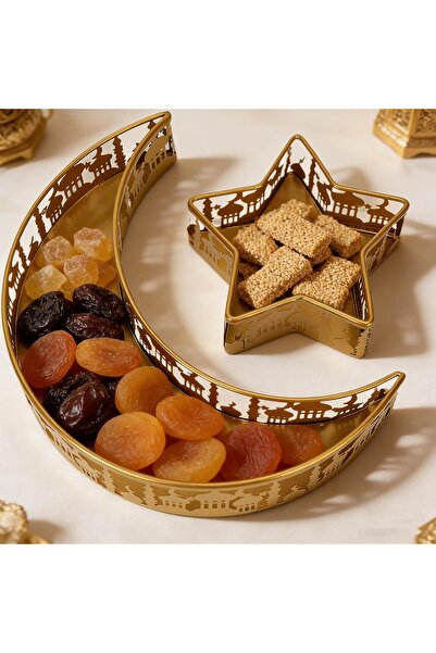 HAOJIN طقم صواني تقديم فاخرة من الذهب مكون من قطعتين، بنمط قلعة مفتوح رائع