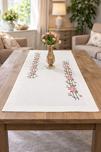 nchomedeniz elişi kanaviçe nakışlı ecru runner9