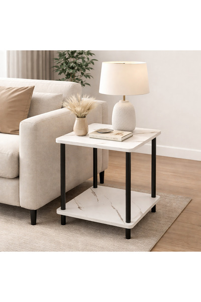 Golden Bark Modern square side table with two surfaces for serving coffee and...