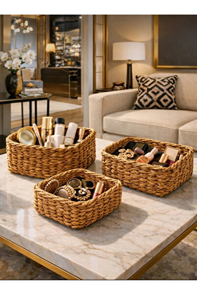 Kitchen Pembelia 3’lü Kare Hasır Çok Amaçlı Banyo Mutfak Makyaj Aksesuar Orga...