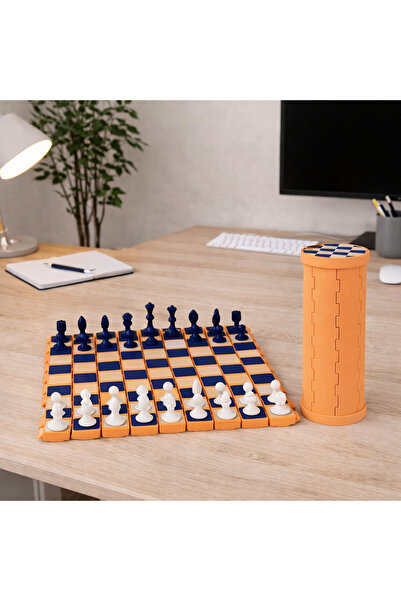 Sani Set de șah, Tub, 196 X 192 mm, Auriu, Albastru închis, Alb