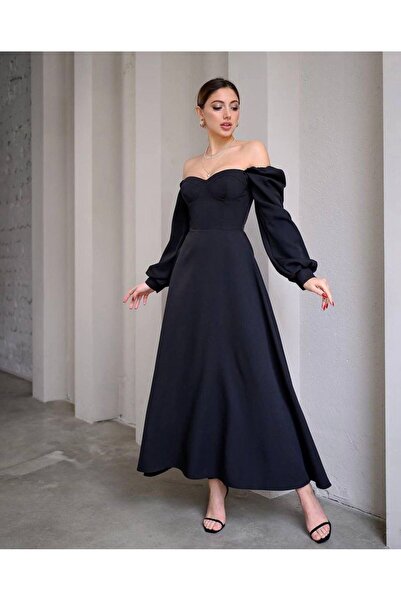 merysare Women's madonna neck balloon sleeve maxi length imported double fabr...