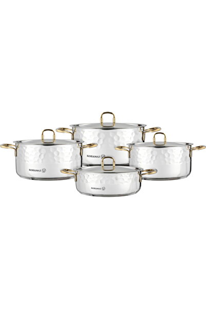 Generic Korkmaz Erna Stainless Steel Cookware Set, 8 Pieces - Silver Gold