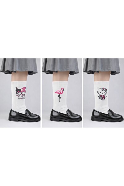 thesecret desire College Socks Set of 3 (White Patterned) Compatible with Siz...