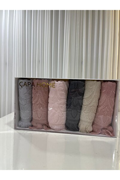 Çapa Home Saçaklı Kendinden desenli 6’lı El Havlu