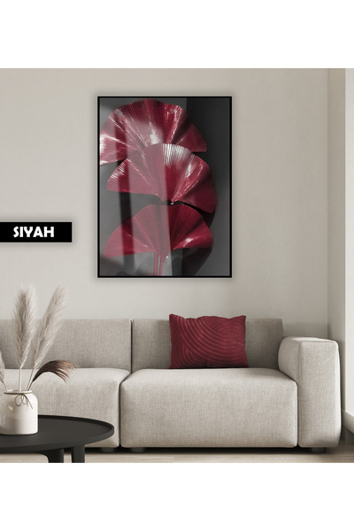 Harika bir ev HARİKABİREV|BORDO-GRİ SOYUT YAPRAK MODELİ |ÇERÇEVELİ TEMPERLİ C...