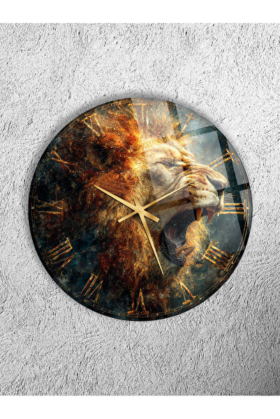 Olinpa Unbreakable Glass Wall Clock, Strong Art with Lion Figure, Suitable fo...