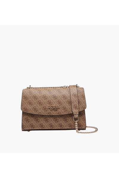 Guess Calista Convertible Monogram Print Crossbody Bag with Chain Strap