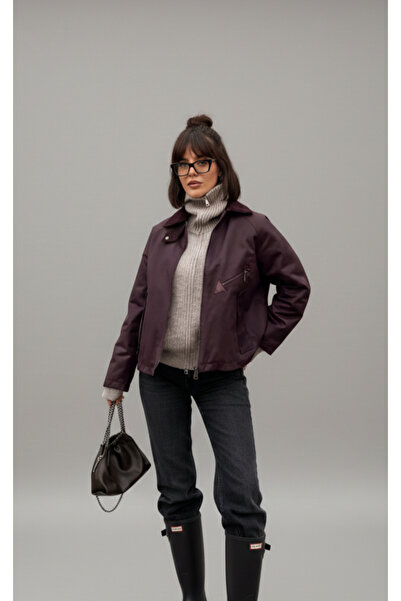 My Blog Burgundy Velvet Collar Jacket with Pockets - 5124