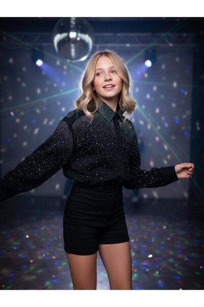 Zekids Girl's Design Stoned Satin Shirt