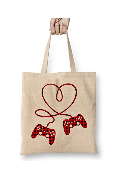 Toyaso Video Gamer with Controllers Heart Valentine's Day Cloth Bag Shopping ...