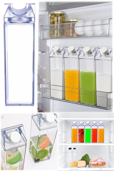 Munico 500Ml Kare Süt Bardağı Karikatür Su Şişesi Büyük Kapasiteli Plastik Şe...