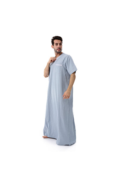 Generic Men's jalabiya, 100% cotton, gray striped color
