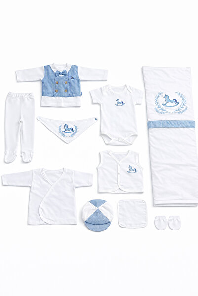 VERONA TARZ Baby Boy Horse 10-Piece Hospital Discharge Set Cotton 0-3 Months