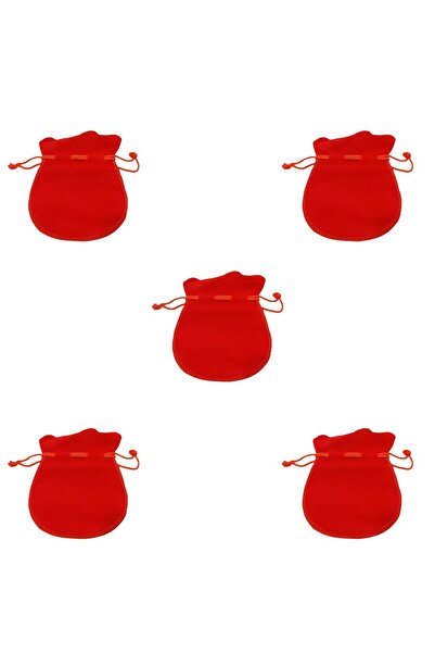 OEM Set 5 saculeti catifea, cu snur, rosu, pentru cadouri si bijuterii, 85x12...