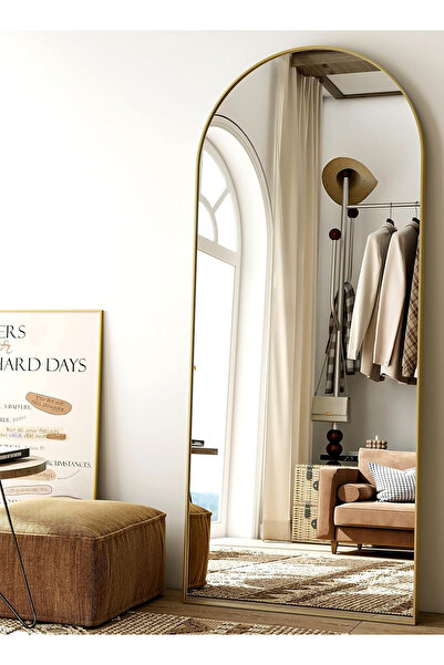 Taimi مرآة كبيرة بتصميم أنيق، مقاس 160×50 سم، بإطار معدني ذهبي وحامل خلفي