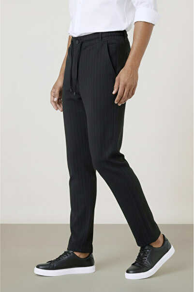 Sizce Moda Pantaloni jogger negri pentru bărbați, cu dungi, cu buzunar fronta...