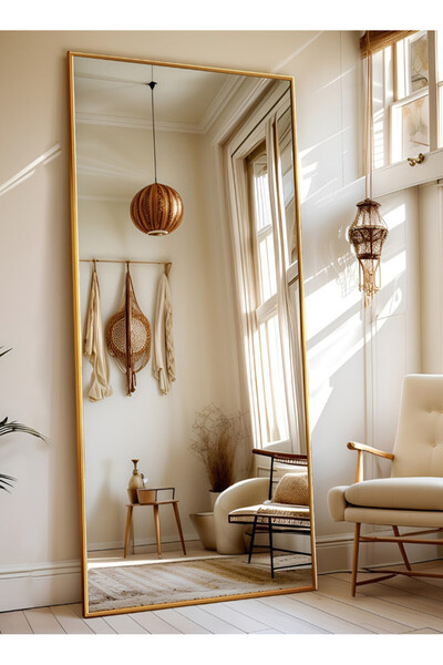 M SMART Extra Large Mirror With Elegant Design 180 X 80 Cm - Gold Metal Frame...