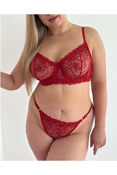 alec lingerie Desenli Kadın Büyük Beden Sütyen Takımı