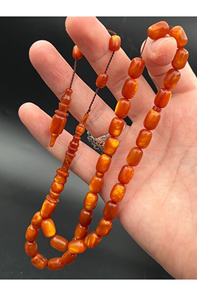 Cemhan Göksal سبحة من الخرز العنبري المضغوط مقاس 8x12 مم، مصنوعة يدويًا، مجمو...