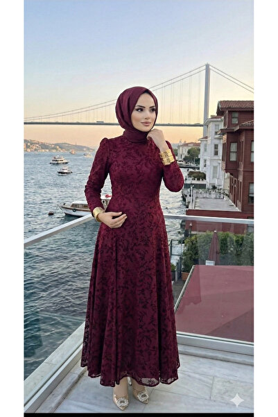 UZER Kadın kadife Baskılı Astarlı Uzun şık Abiye Elbise,günlük elbise