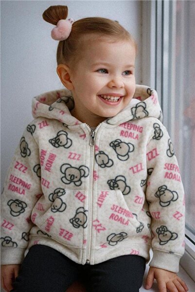 Magu Baby Girl Teddy Bear Patterned Hooded Fleece Jacket – Zippered, Soft Tex...