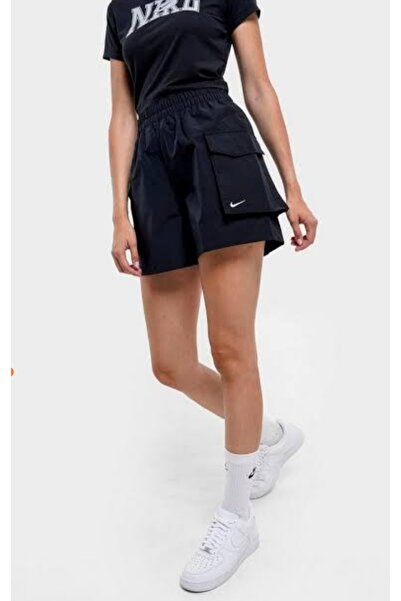 Nike Sportswear Essential Woven 13 cm High Waisted Black Cargo Pocket Shorts ...