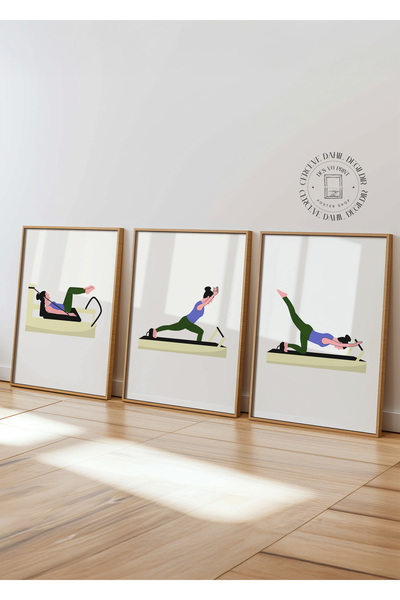 DES VU PRINT 3'lü Çerçevesiz Reformer Pilates Posteri, Reformer Pilates Salon...