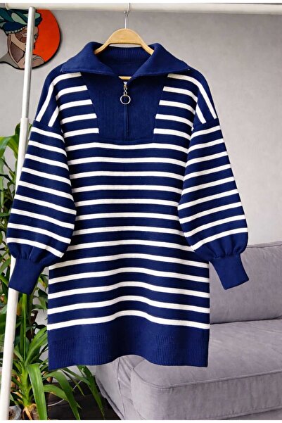 MODA VEDAT Women's Collared Zippered Knitwear Tunic --0355