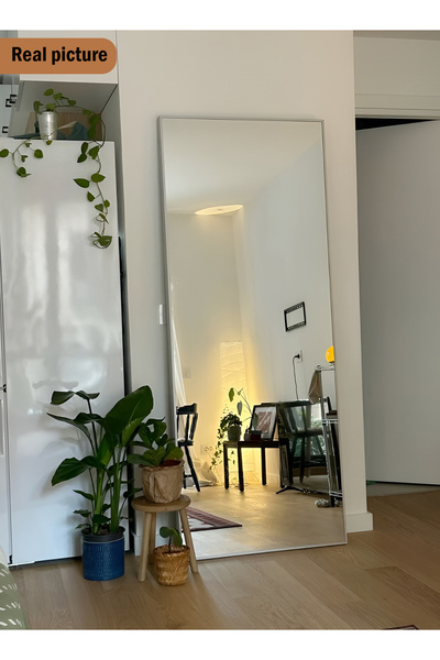 Taimi مرآة كبيرة بتصميم أنيق 160×50 سم - مرآة كاملة الطول بإطار معدني أبيض وح...