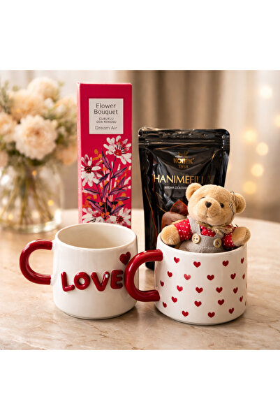 MyMomento 2li Fincanlı Sevgililer Günü Seti - oda kokusu - ayıcık & çikolata