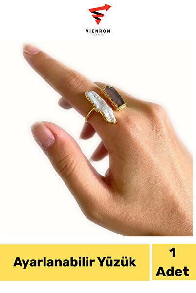 Vienrom # Steel Ring Stylish Non-Tarnish Sova Gold Brass Plated Natural Stone...