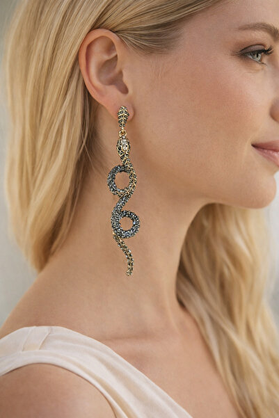 Feya Atelier Taş Detaylı Yılan Küpe