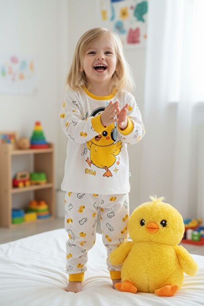 Balgüneş Tekstil Civciv Baskılı Unisex Pijama Takımı %100 Pamuklu