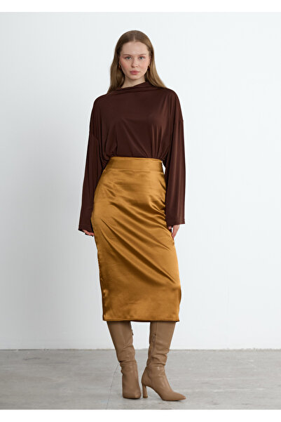 LADYA COLLECTION Χρυσή Νόλα Σατέν Μίντι Φούστα