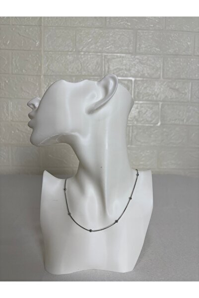 Butik Women's Silver Color Bead Detailed Thin Chain Necklace – Minimal Chic