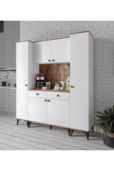 Afilli Demre 6 Kapaklı 2 Çekmeceli Kahve Köşeşi Beyaz Tamamı MDF 180 cm