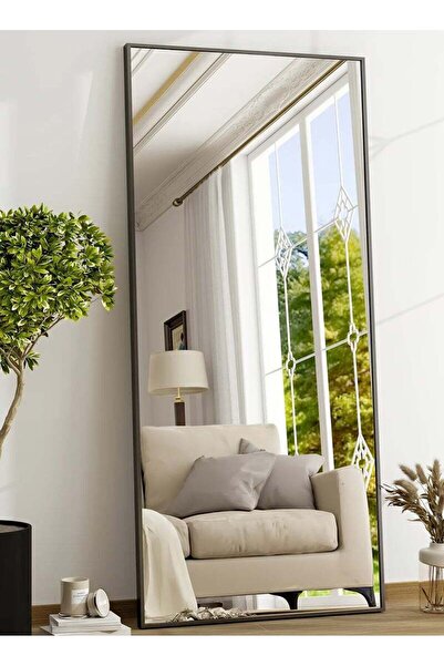 M SMART مرآة كبيرة جدًا بتصميم أنيق 180 × 80 سم - إطار معدني أسود وحامل خلفي