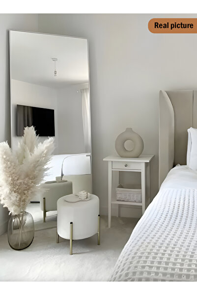 Taimi مرآة كبيرة بتصميم أنيق 160×50 سم - مرآة كاملة الطول بإطار معدني أبيض وح...