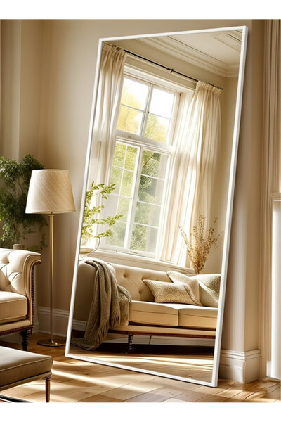 M SMART Extra Large Mirror With Elegant Design 180 X 80 Cm - White Metal Fram...