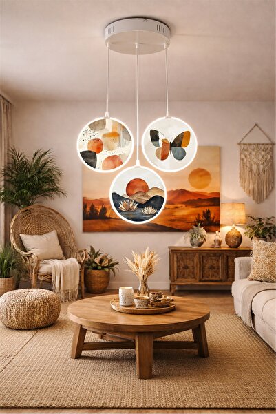 FORECASTE Bohem Tavan Tipi LED Avize 80 cm | 3’lü Yuvarlak Çift Yüz Desenli |...