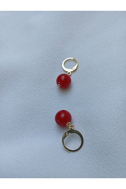 OEM Earrings with red Jasper and 18K gold plated flat stones