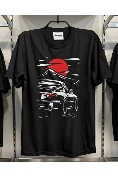 playwear PLAY WEAR Tricou negru unisex cu imprimeu auto, croială lejeră