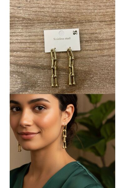 NETİCE ÖYLEK Steel Gold Salantılı Earrings