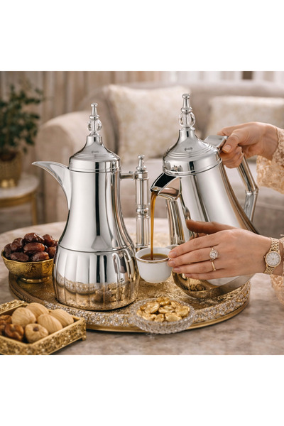 LOUVER ✨ 2-Piece Dallah Thermos Set – Luxurious Shiny Silver | 1 Liter Capaci...