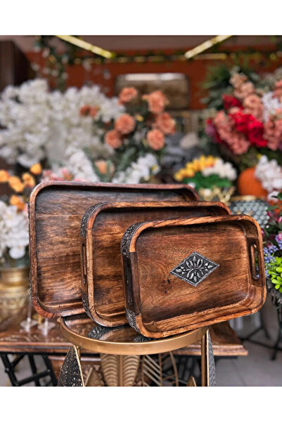 HEPBİMODA Otantik Ahşap Tepsi Takımı–El Yapımı,Dekoratif ve Servis İçin 3’lü ...