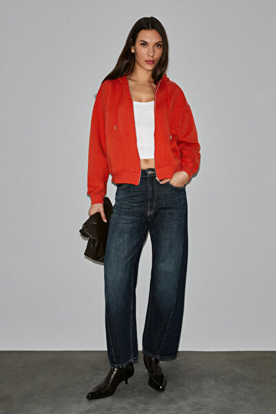 GRIMELANGE Vyselle Women's Cut-Out Front Metal Zipper Hooded Label Detailed O...